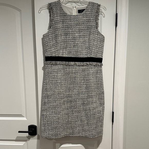 J. Crew Dresses & Skirts - JCrew Gray Tweed Dress with Black Waist Fringe Detail